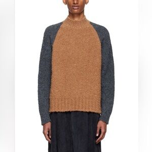 GAUCHERE Tan Tadeo Sweater Two-Tone Textured Alpaca Mock neck Camel Charcoal, 42